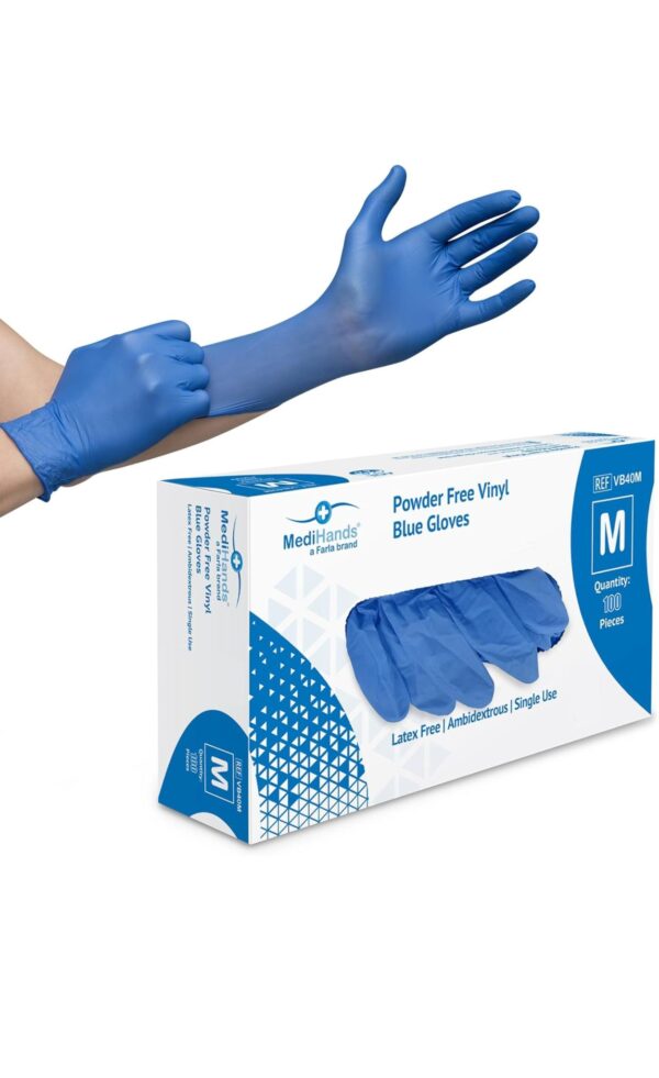 Powder Free Vinyl Blue Gloves Size Medium (M) 1x Box of 100 Gloves